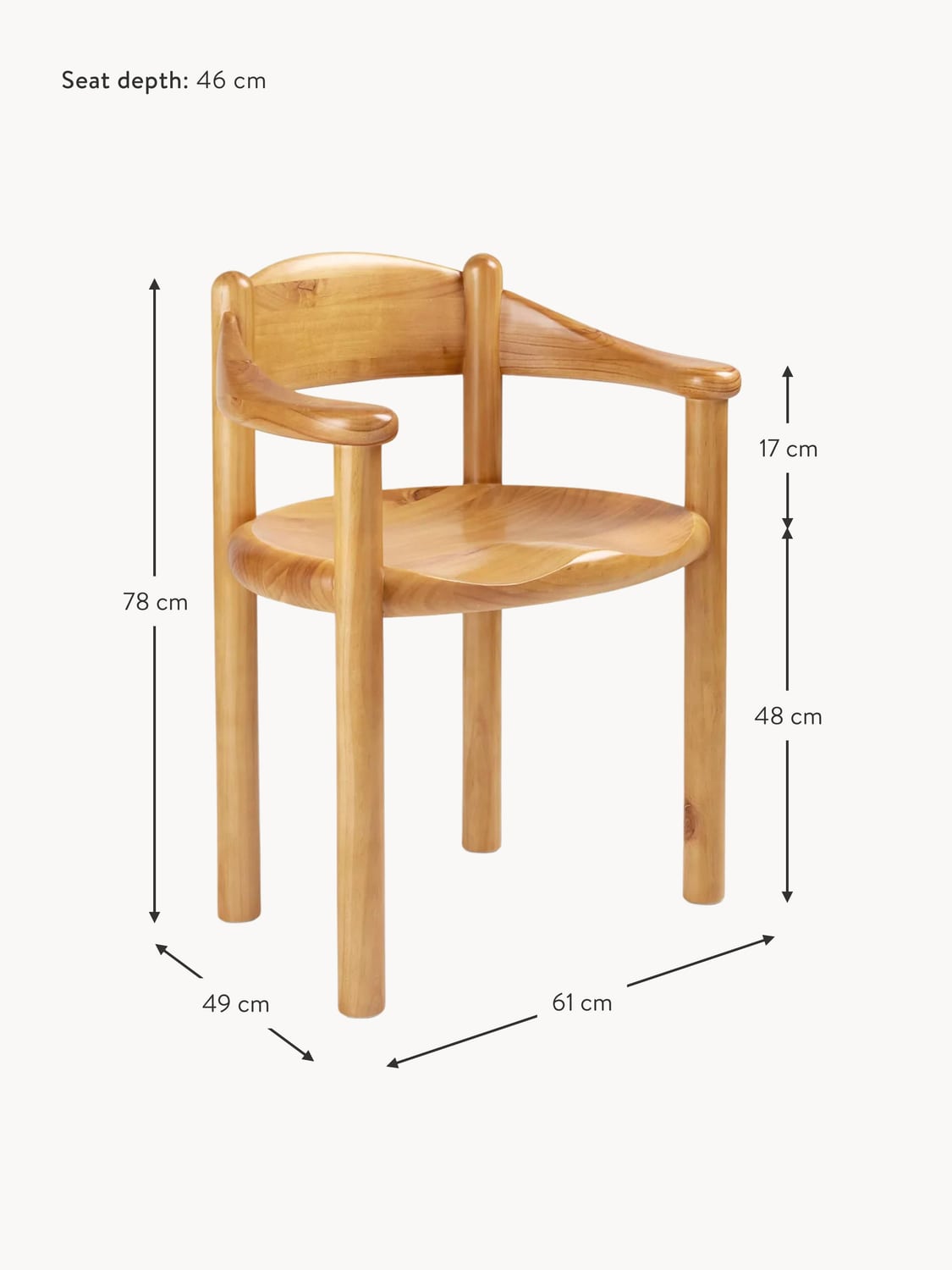 Peglio Pine Wood Dining Chair with Armrests
