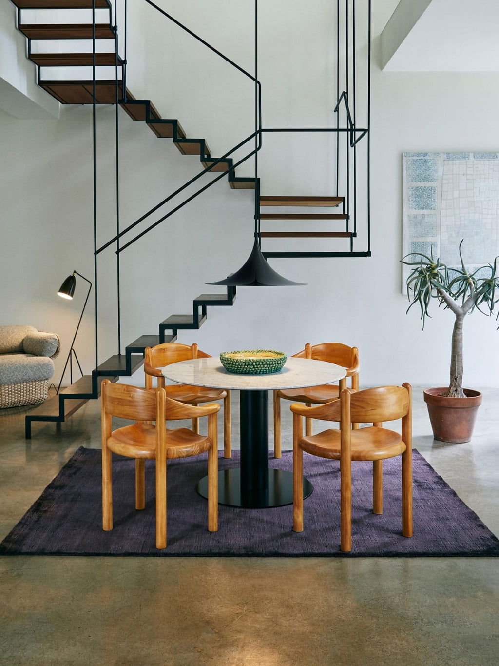 Peglio Pine Wood Dining Chair with Armrests