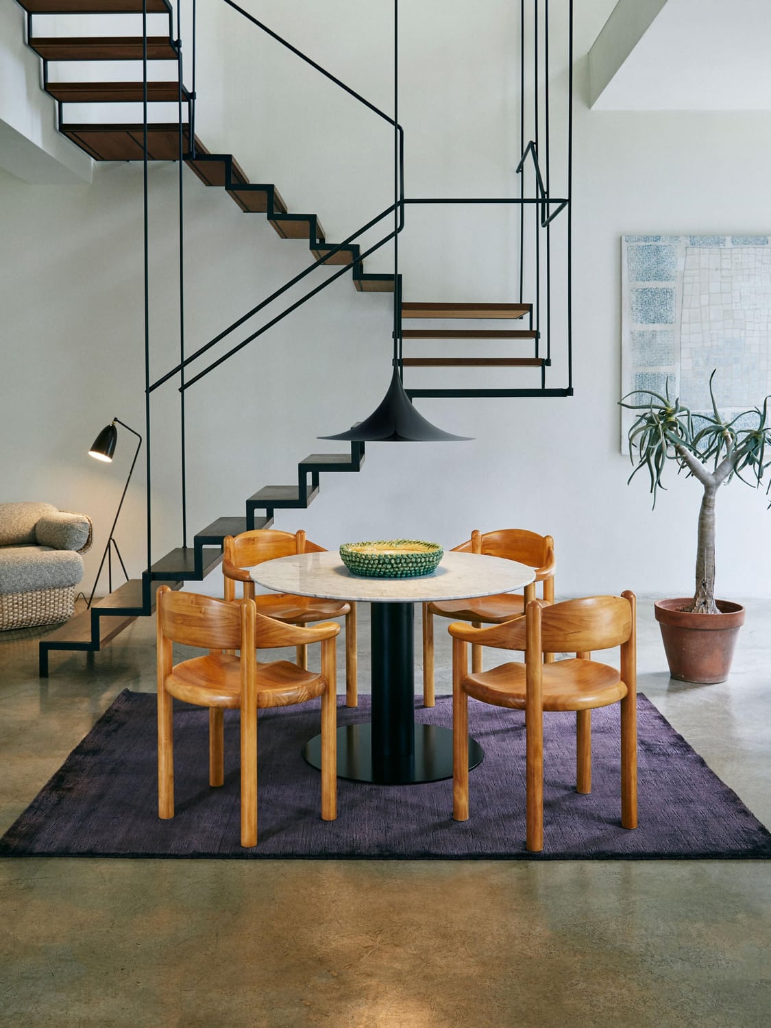 Peglio Pine Wood Dining Chair with Armrests