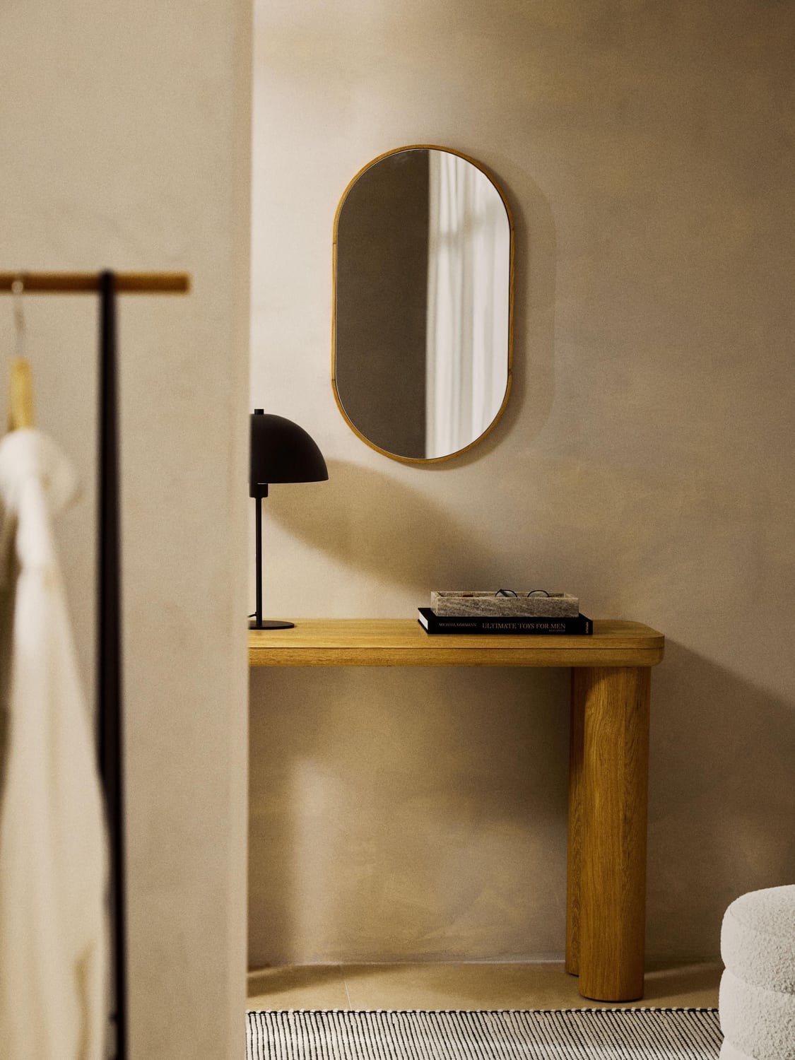 Orsenigo Oval Wall Mirror with Oak Wood Frame