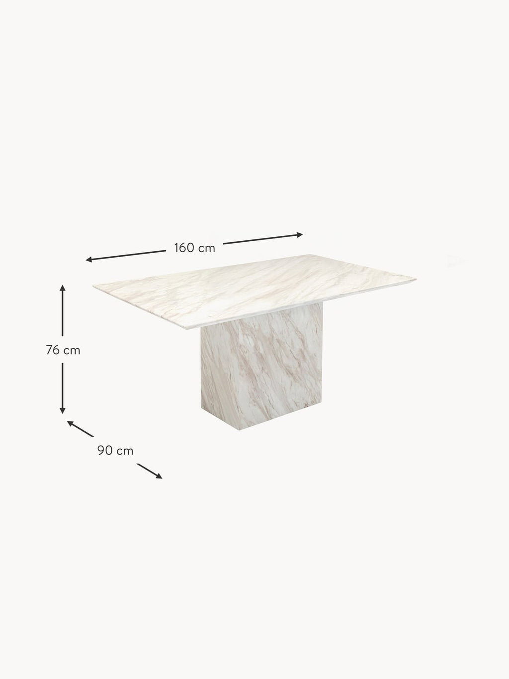 Valmora Dining Table Artistico with Marble Top, 160 x 90 cm
