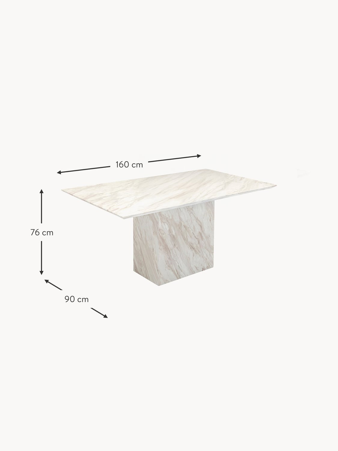 Valmora Dining Table Artistico with Marble Top, 160 x 90 cm