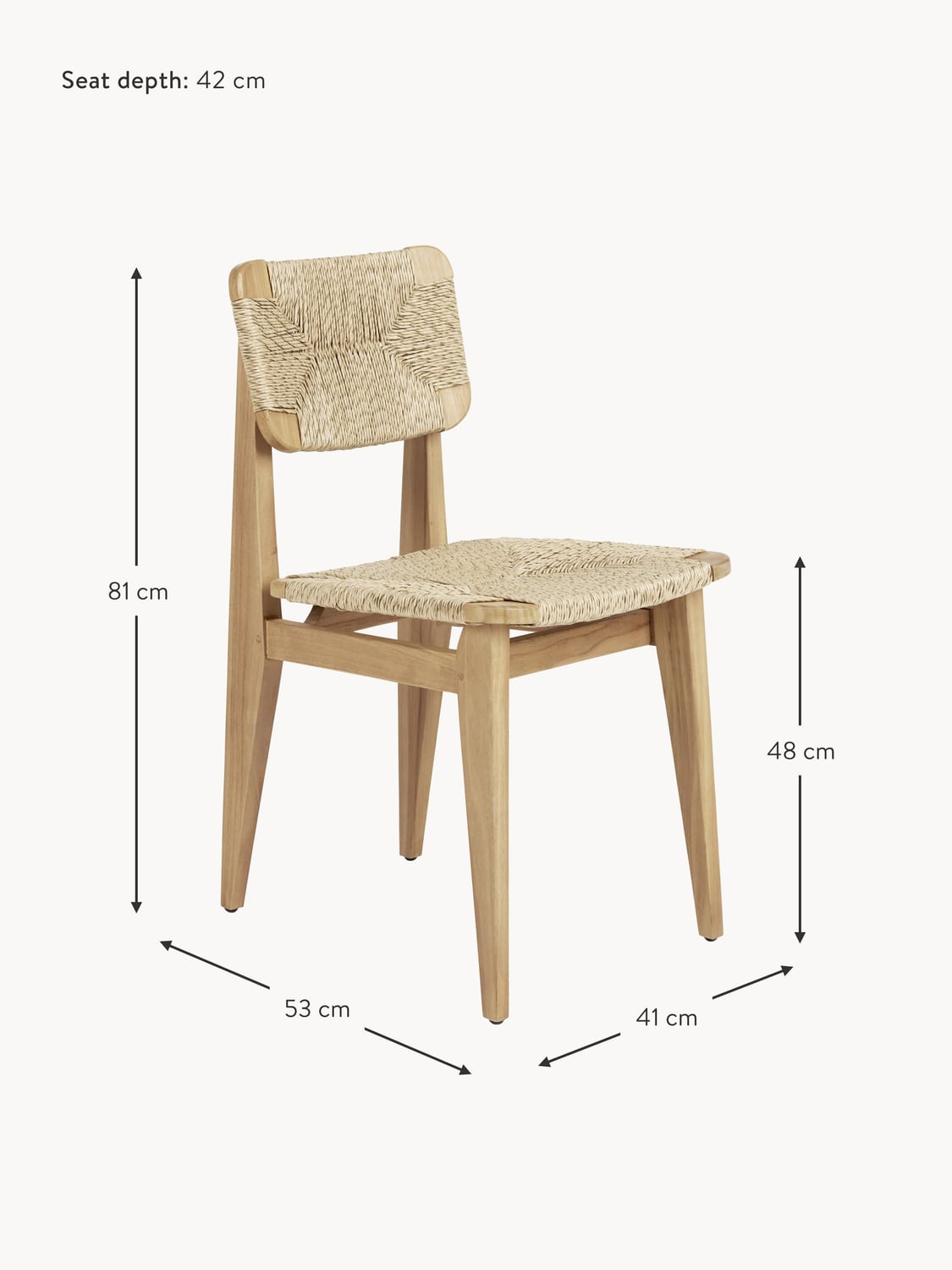 Turate C-Chair Teak Wood Garden Dining Chair with Woven Seat and Backrest