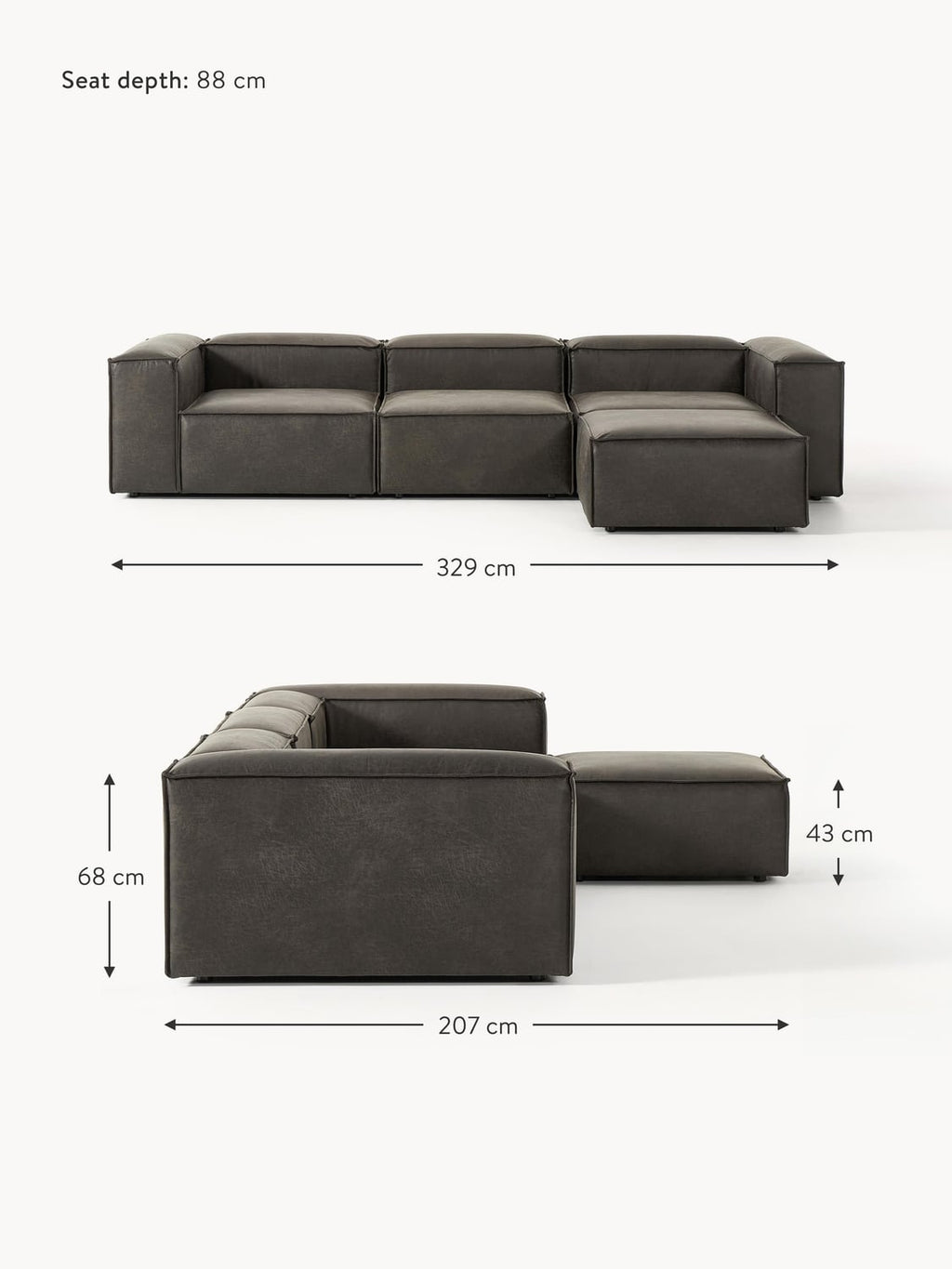 Tavordo Modular Leather Sofa (4-seater) with Ottoman (left/right)