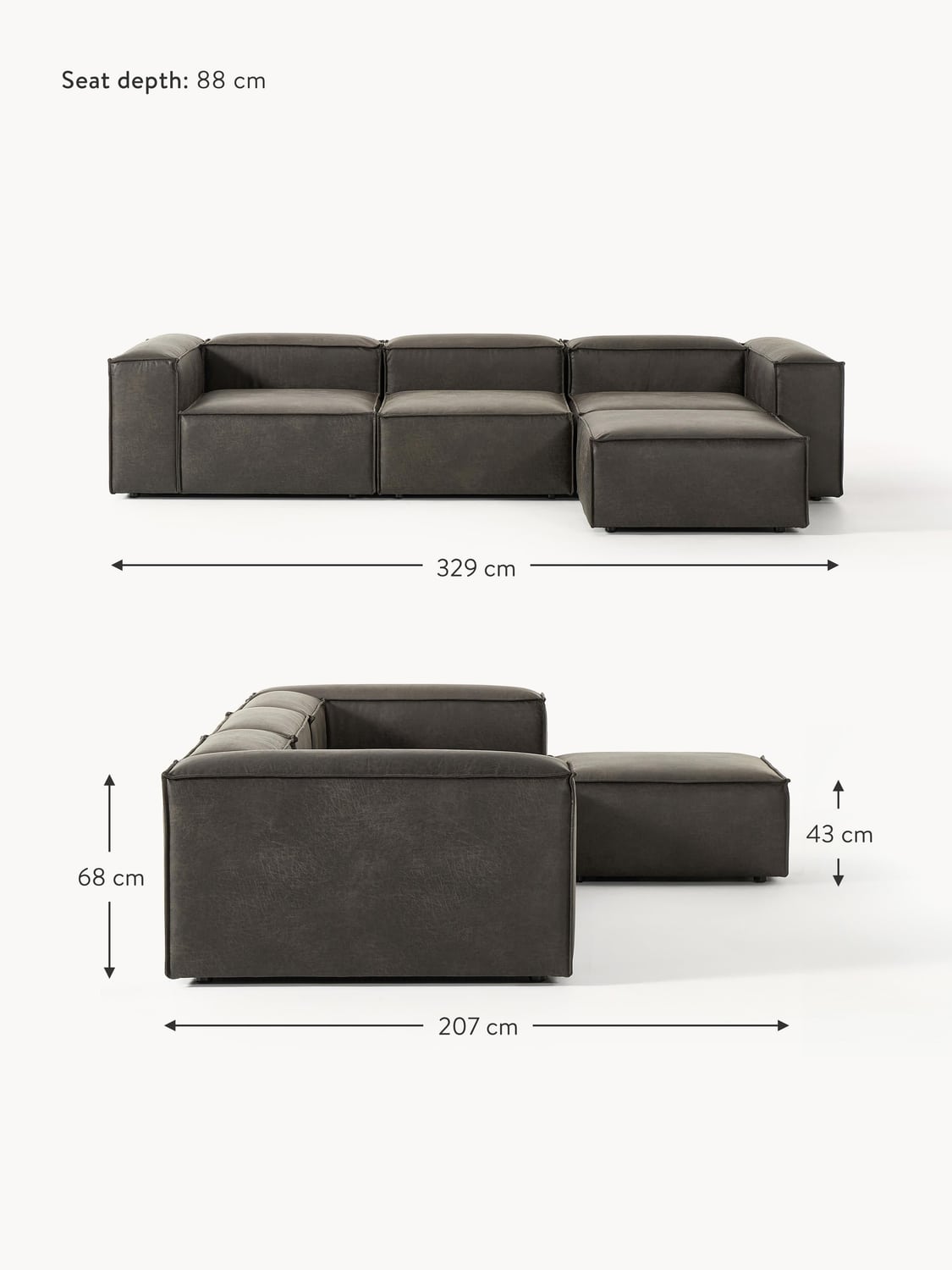 Tavordo Modular Leather Sofa (4-seater) with Ottoman (left/right)