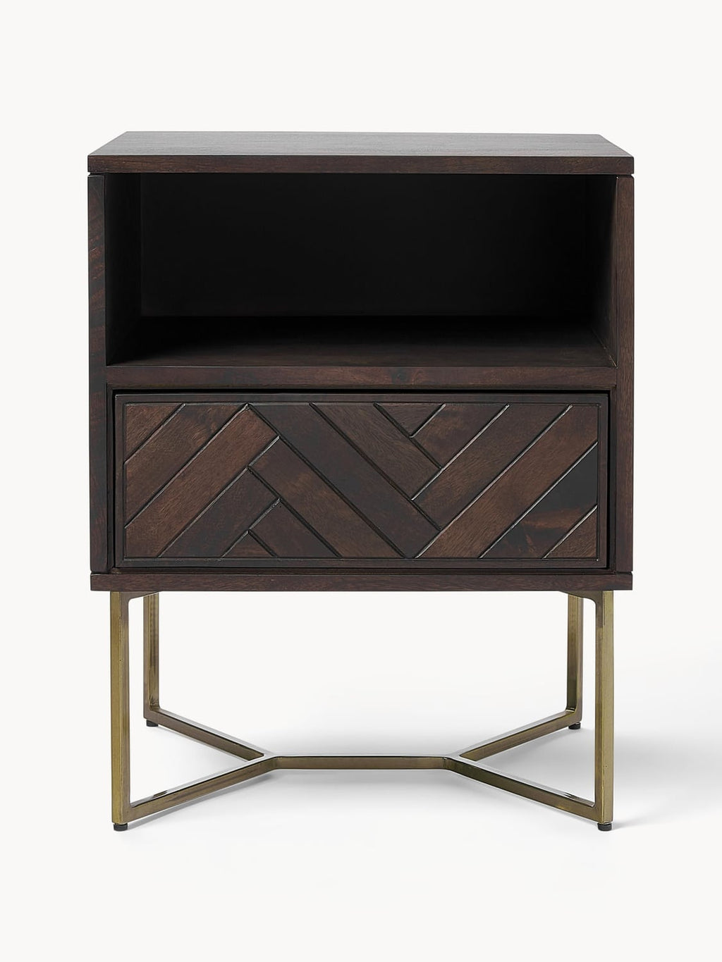 Bulgarograsso Mango Wood Bedside Table with Herringbone Pattern