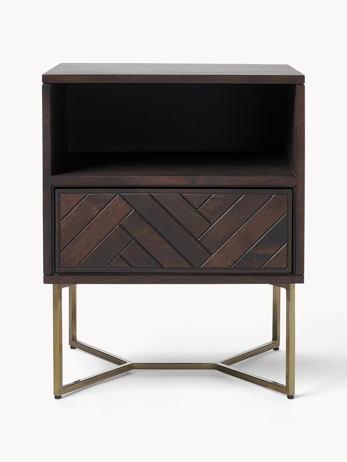 Bulgarograsso Mango Wood Bedside Table with Herringbone Pattern