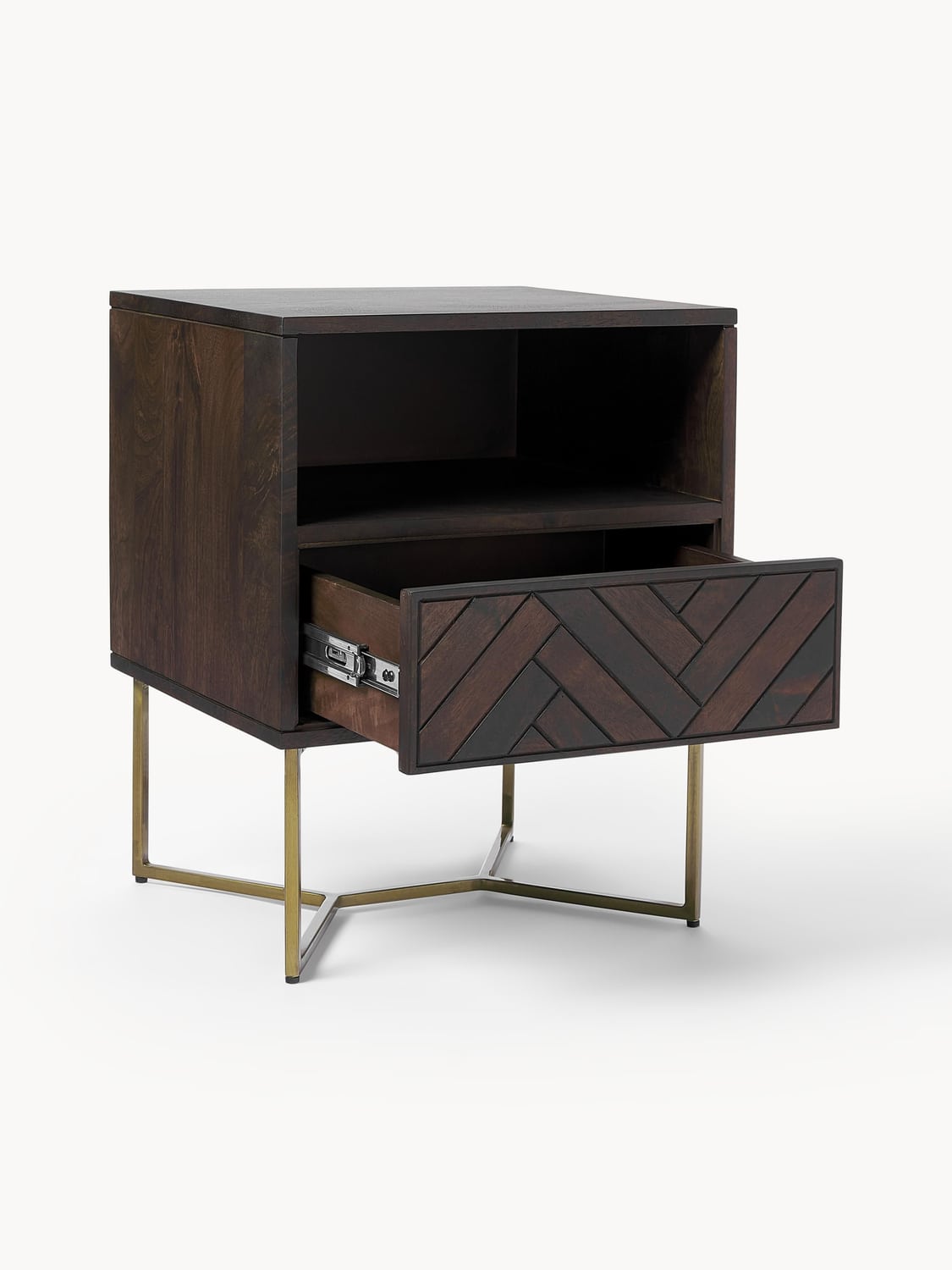 Bulgarograsso Mango Wood Bedside Table with Herringbone Pattern