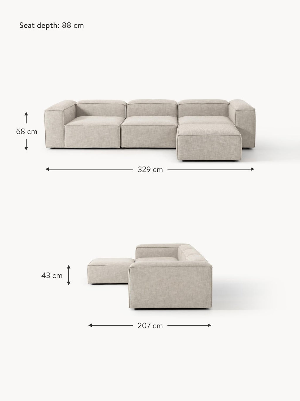 Tavordo Linen Blend Modular Sofa (4-seater) with ottoman (left/right)