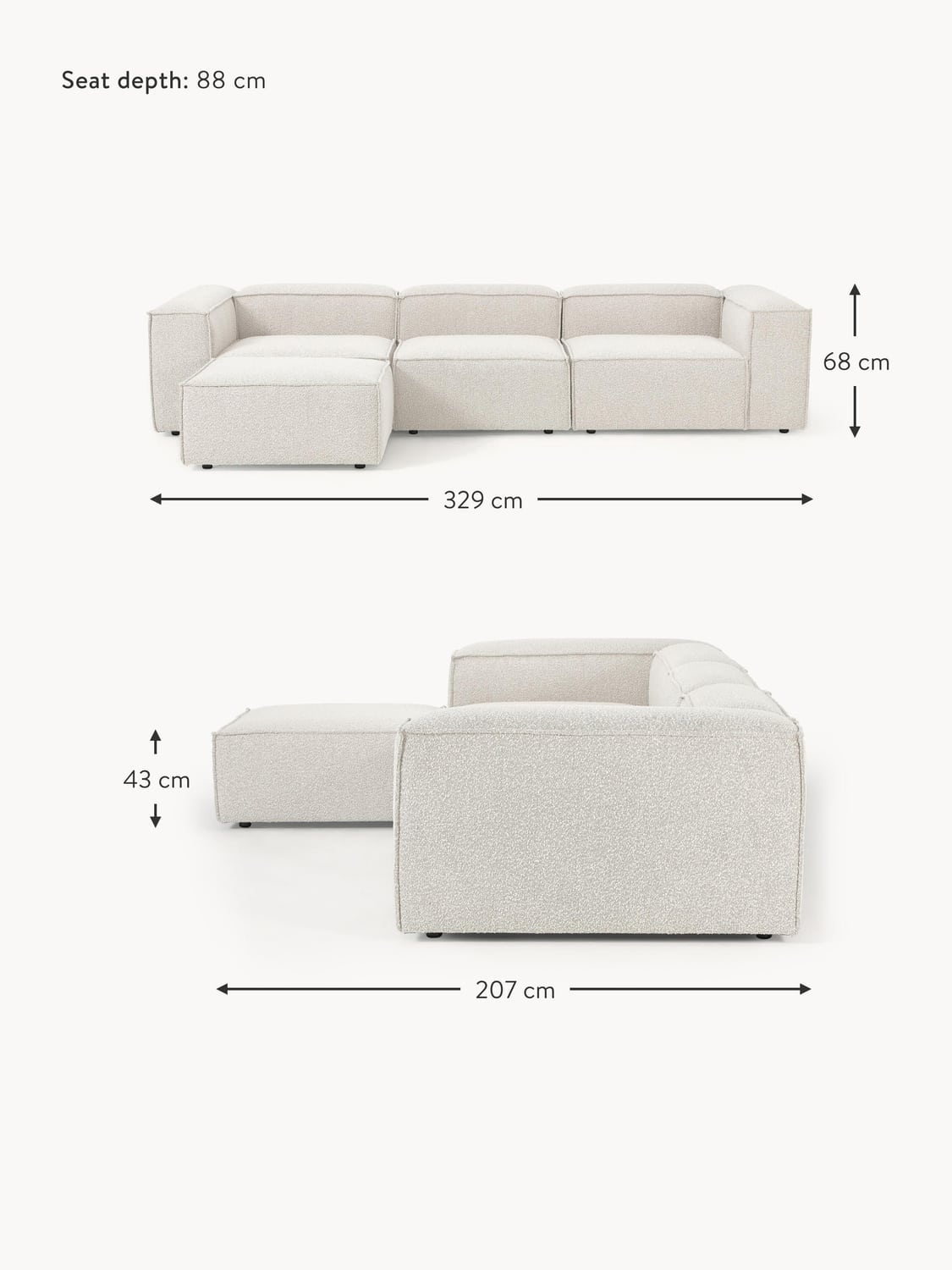Tavordo Bouclé Modular Sofa (4-seater) with Ottoman (left/right)