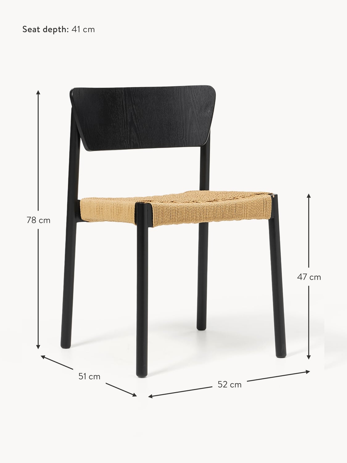 Nobiallo Wooden Dining Chairs with Rattan Seat (set of 2)