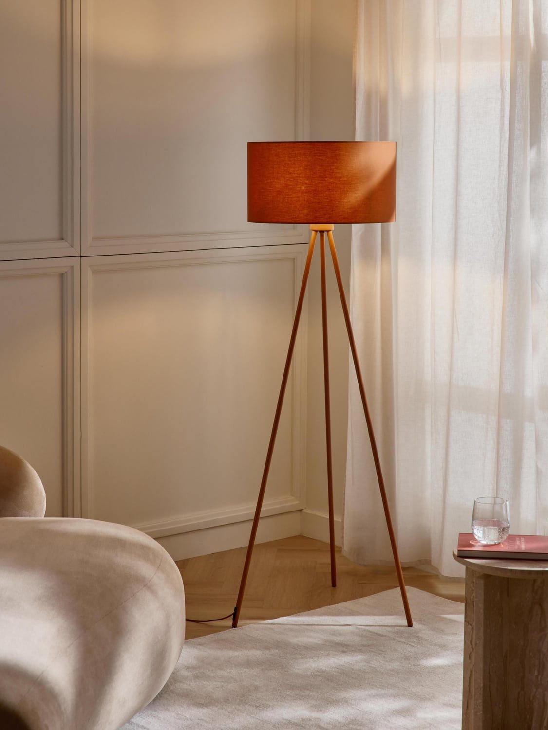 Arosio Tripod Floor Lamp with Fabric Lampshade