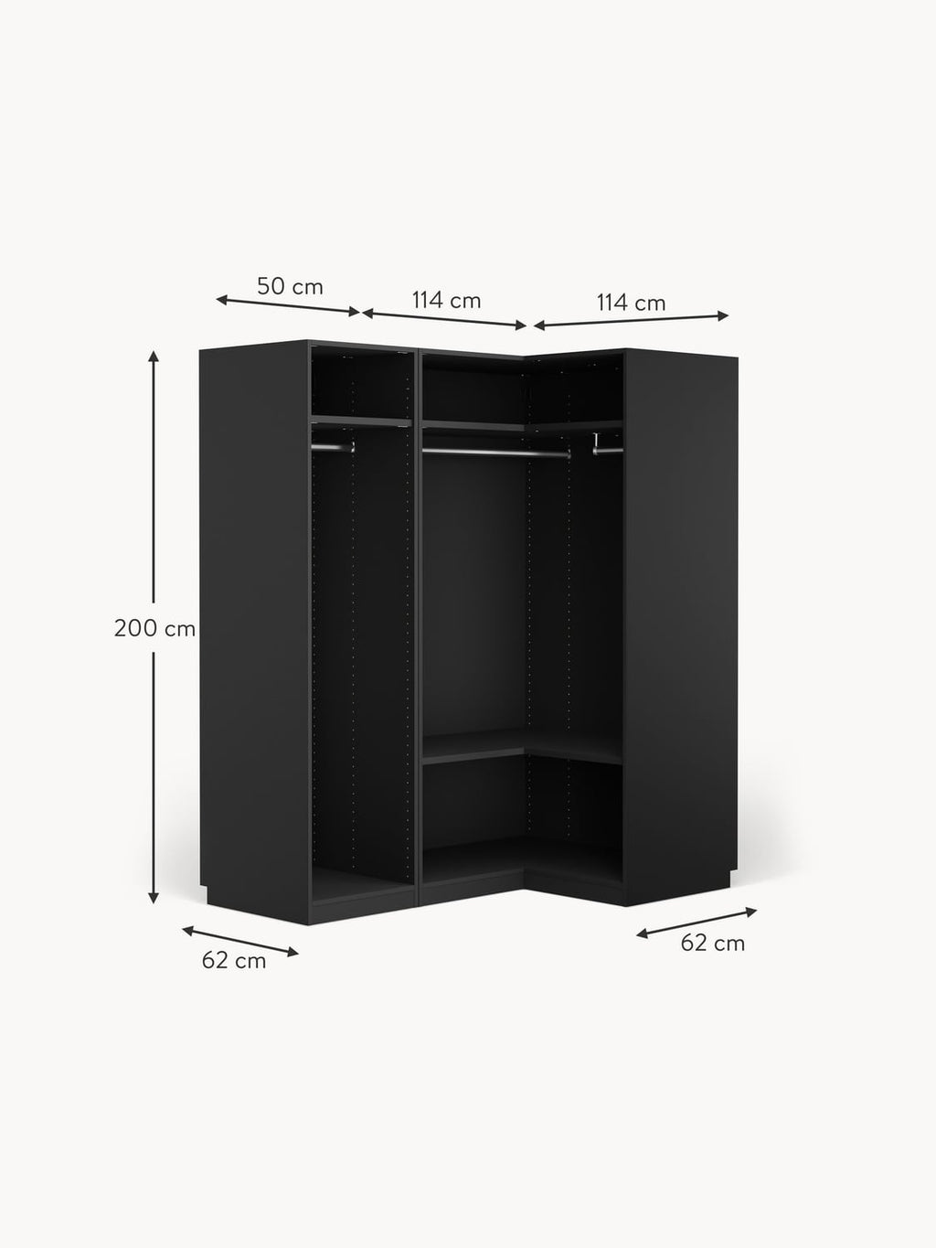 Montorfano Modular Corner Wardrobe, 165 cm Wide — available in several sizes
