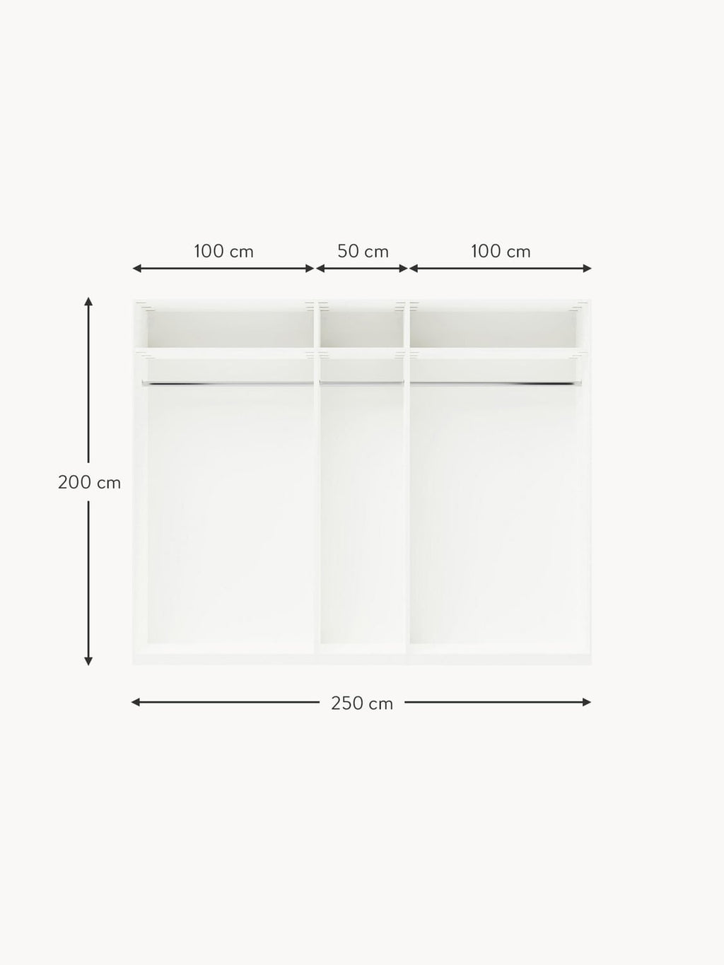 Dosso Modular Hinge Door Wardrobe, 250 cm Wide — available in several sizes