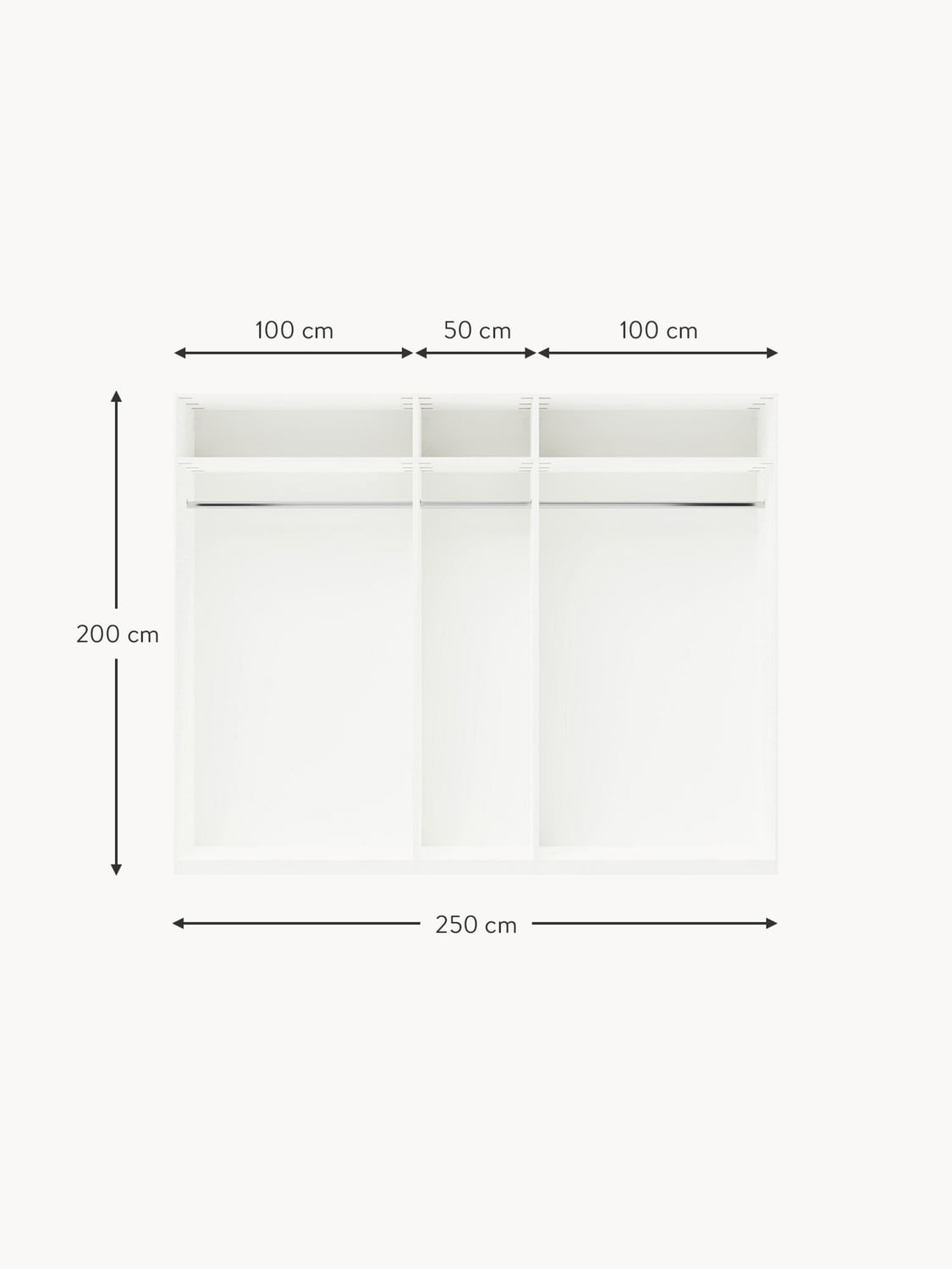 Dosso Modular Hinge Door Wardrobe, 250 cm Wide — available in several sizes