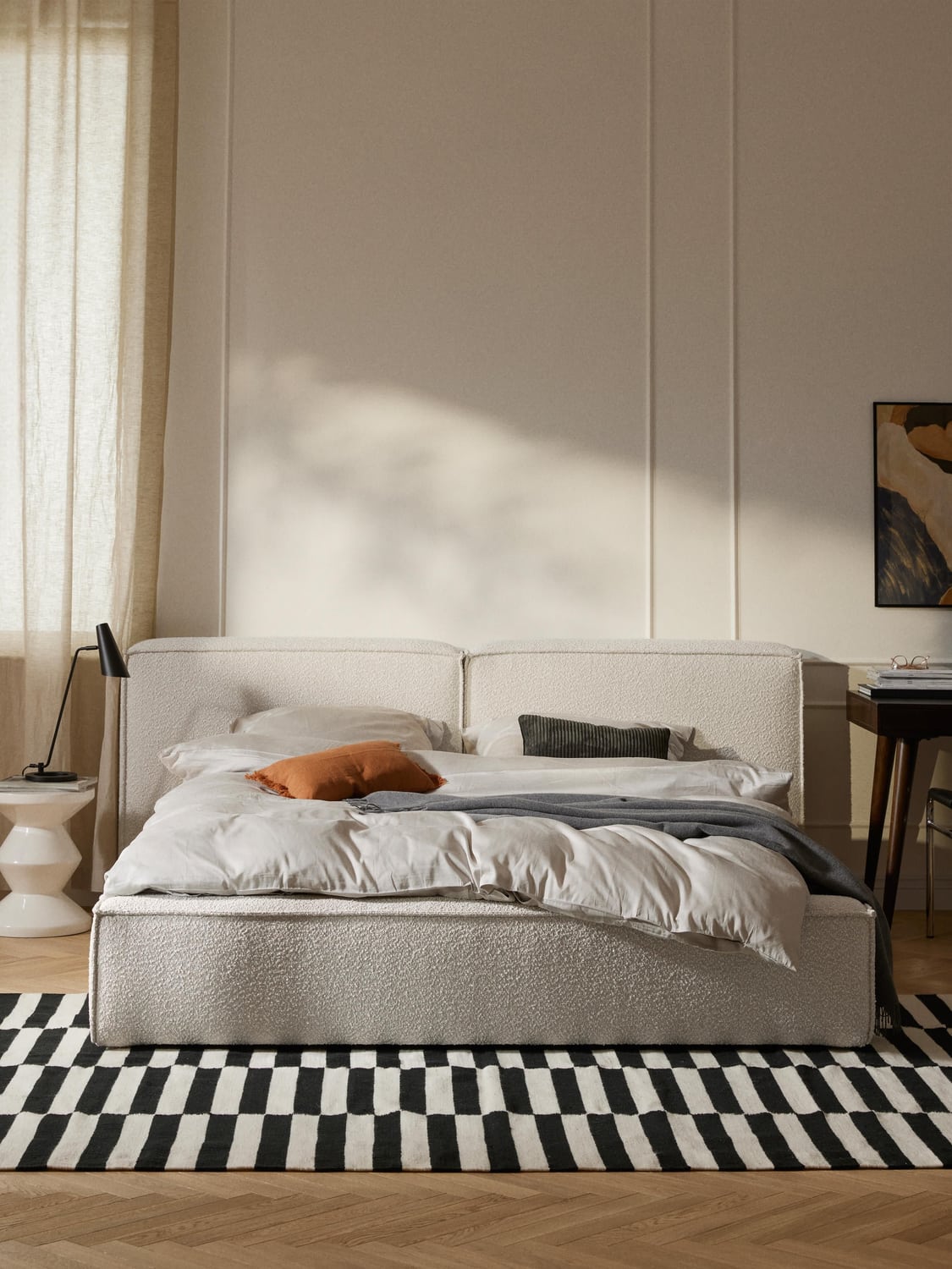 Tavordo Upholstered Bouclé Bed with Storage Space