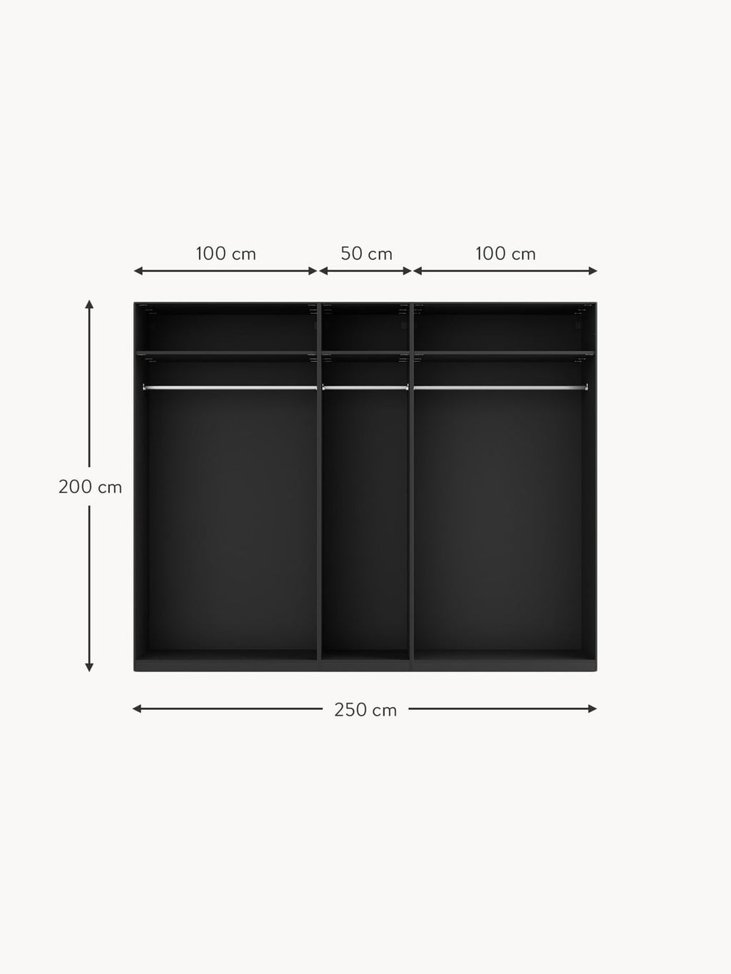 Dosso Modular Hinged Door Wardrobe, 250 cm Wide — available in several sizes