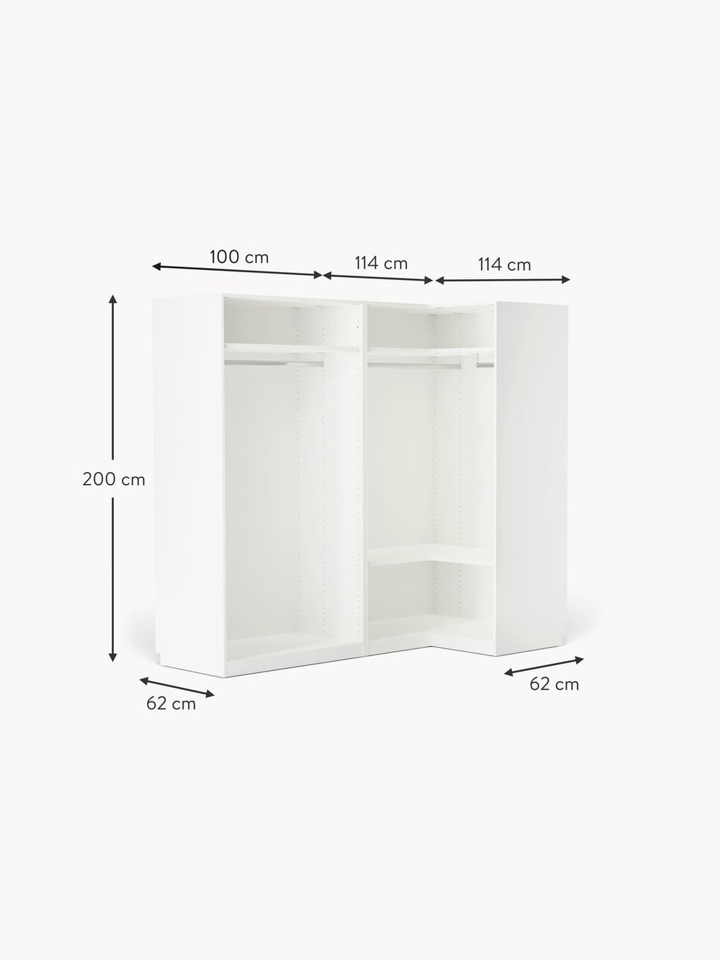 Dosso Modular Corner Wardrobe, 215 cm Wide — available in several sizes