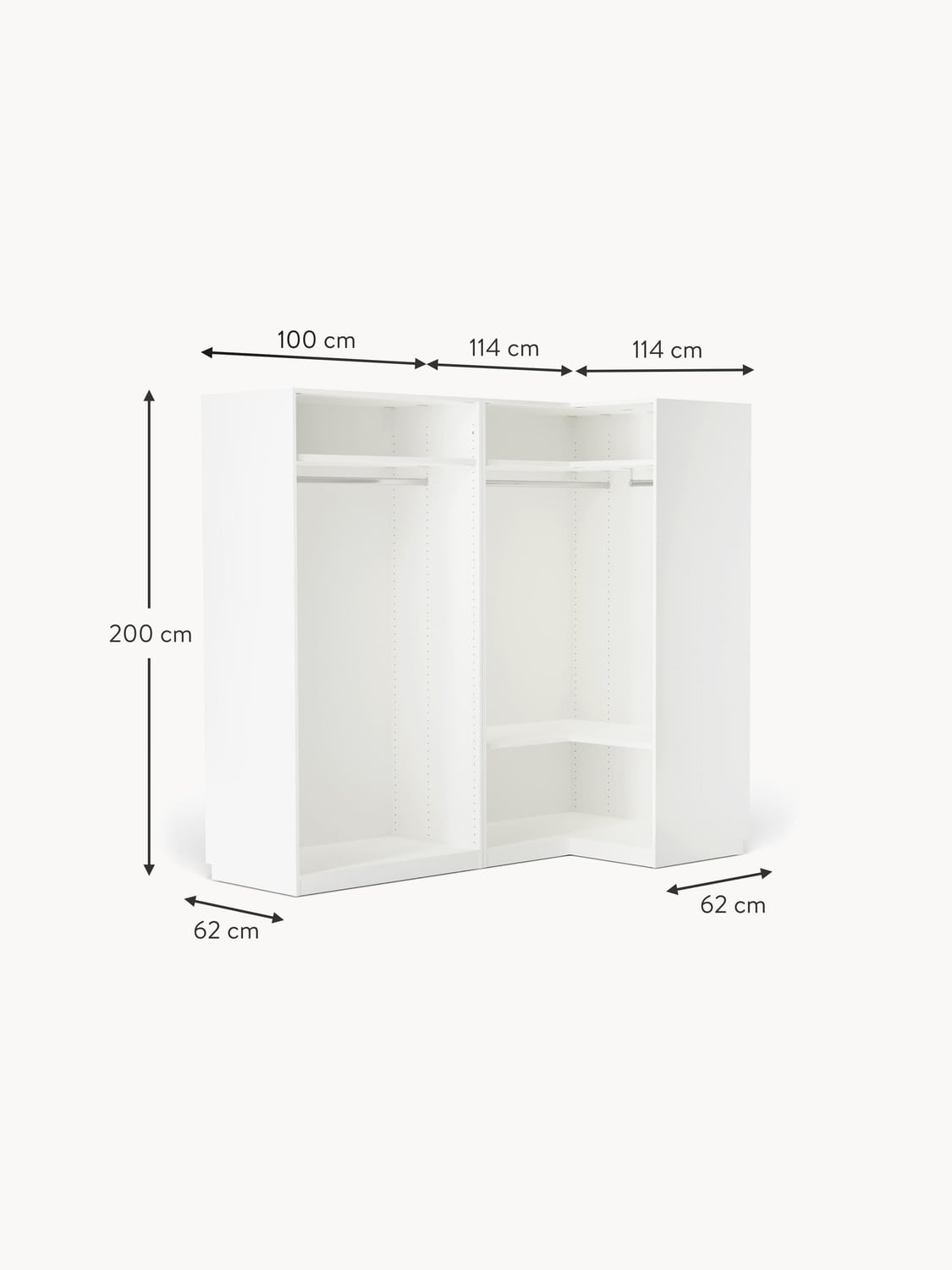 Dosso Modular Corner Wardrobe, 215 cm Wide — available in several sizes