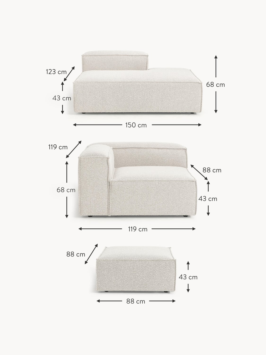 Tavordo Bouclé Modular XL Ottoman