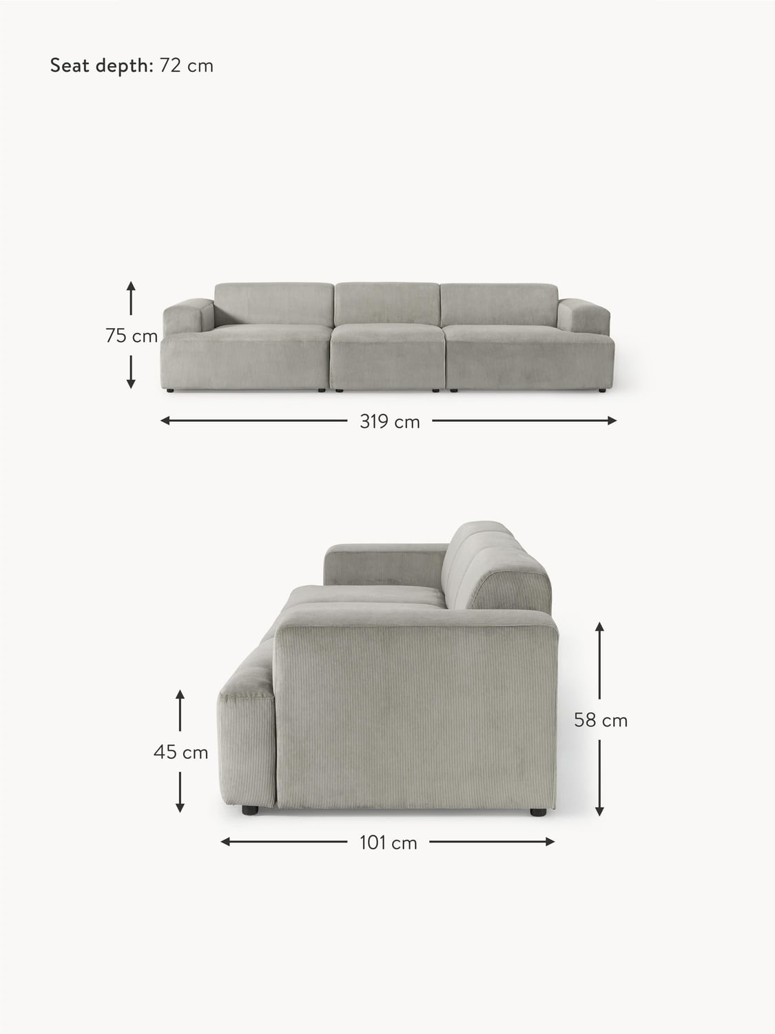 Gravedona Corduroy Sofa (4-seater)