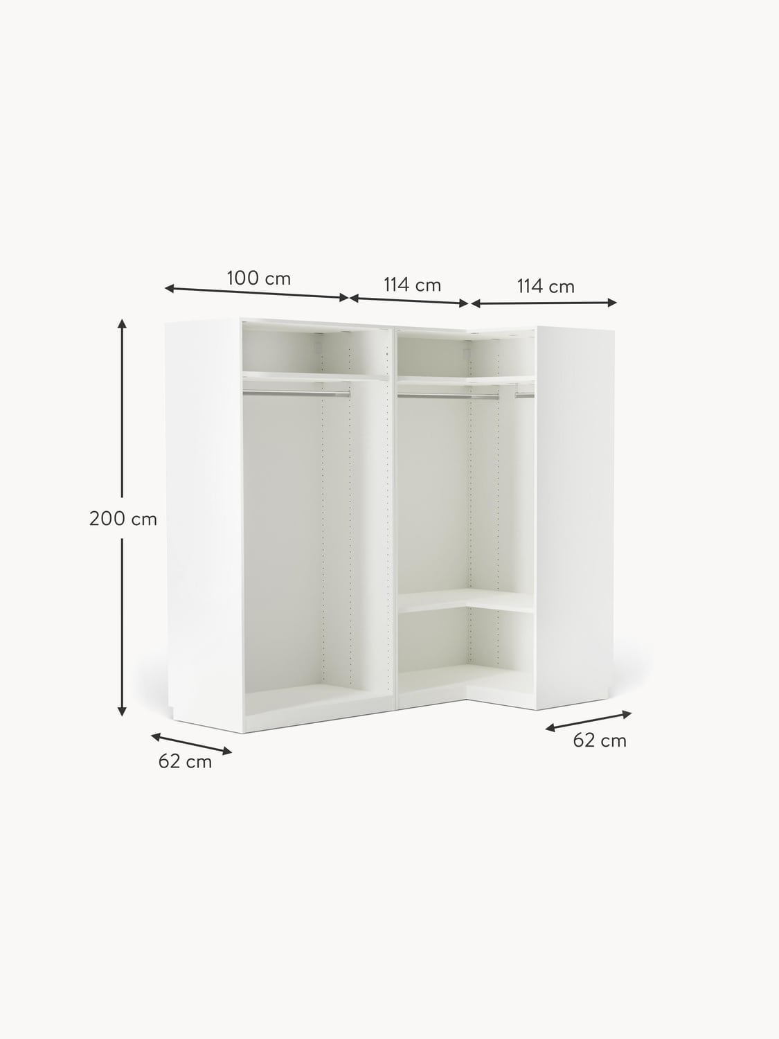 Montorfano Modular Corner Wardrobe, 215 cm Wide — available in several sizes