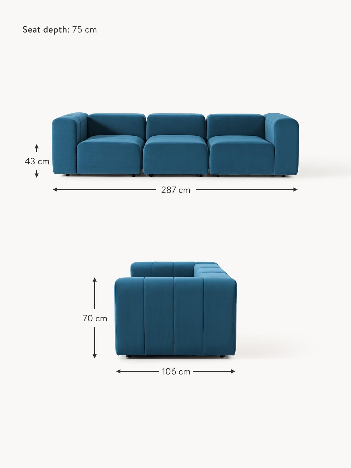 Cermenate Modular Velvet Sofa (4-seater)